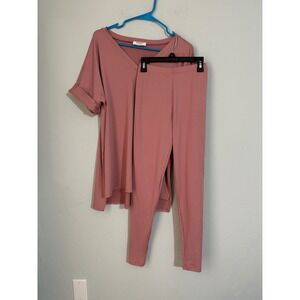 ZENANA Pink Mauve V Neck Tunic Top & Leggings Set Lounge Athleisure S